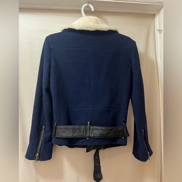 Joie women’s moto jacket size xl, leather and wool accents with belted waist - Picture 10 of 10